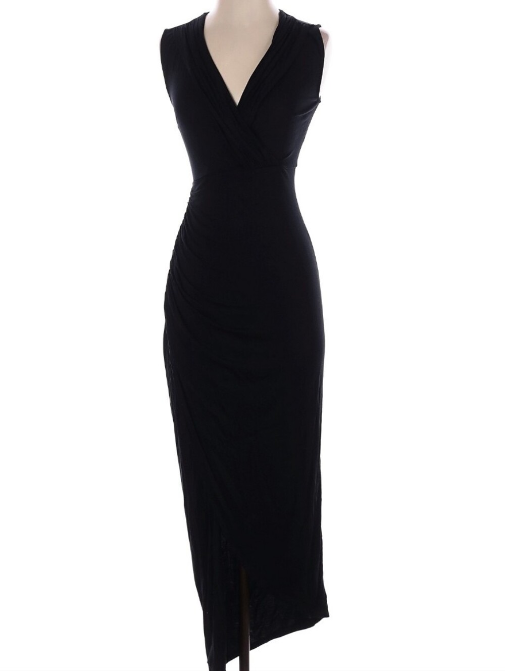 NWOT Coleen Lopez Classic Black Sleeveless Rouched V Neck Maxi Dress XS